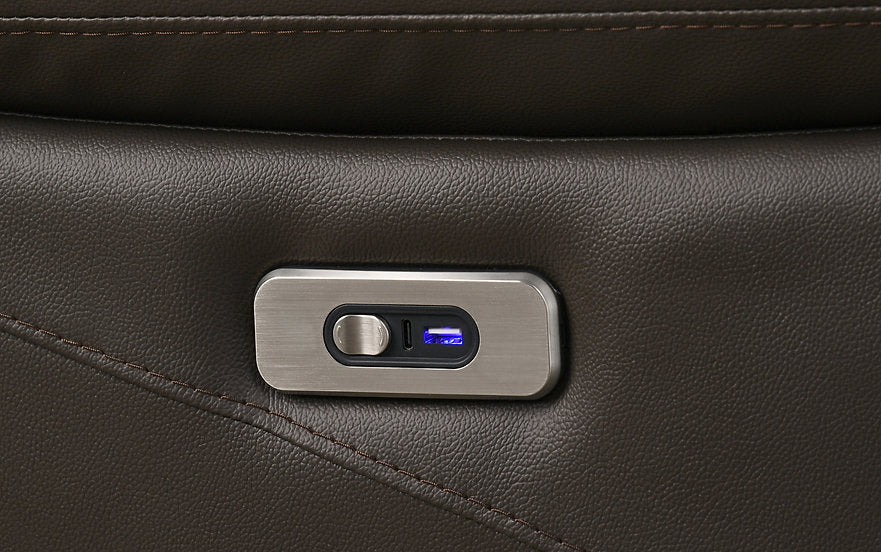 Ensemble 3 pièces inclinable électrique IF-8160 – cuir chocolat avec ports USB et porte-gobelets