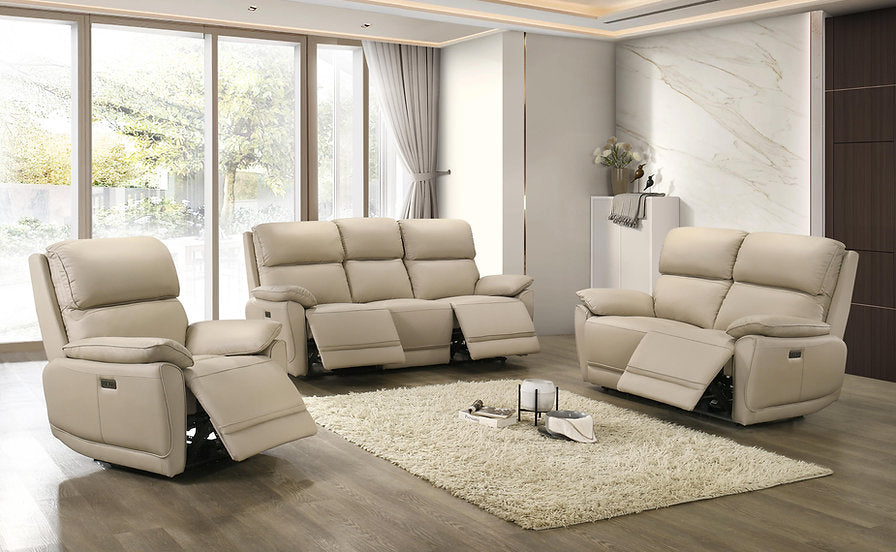 Ensemble 3 pièces inclinable électrique IF-8172 – cuir crème chaud avec USB et porte-gobelets